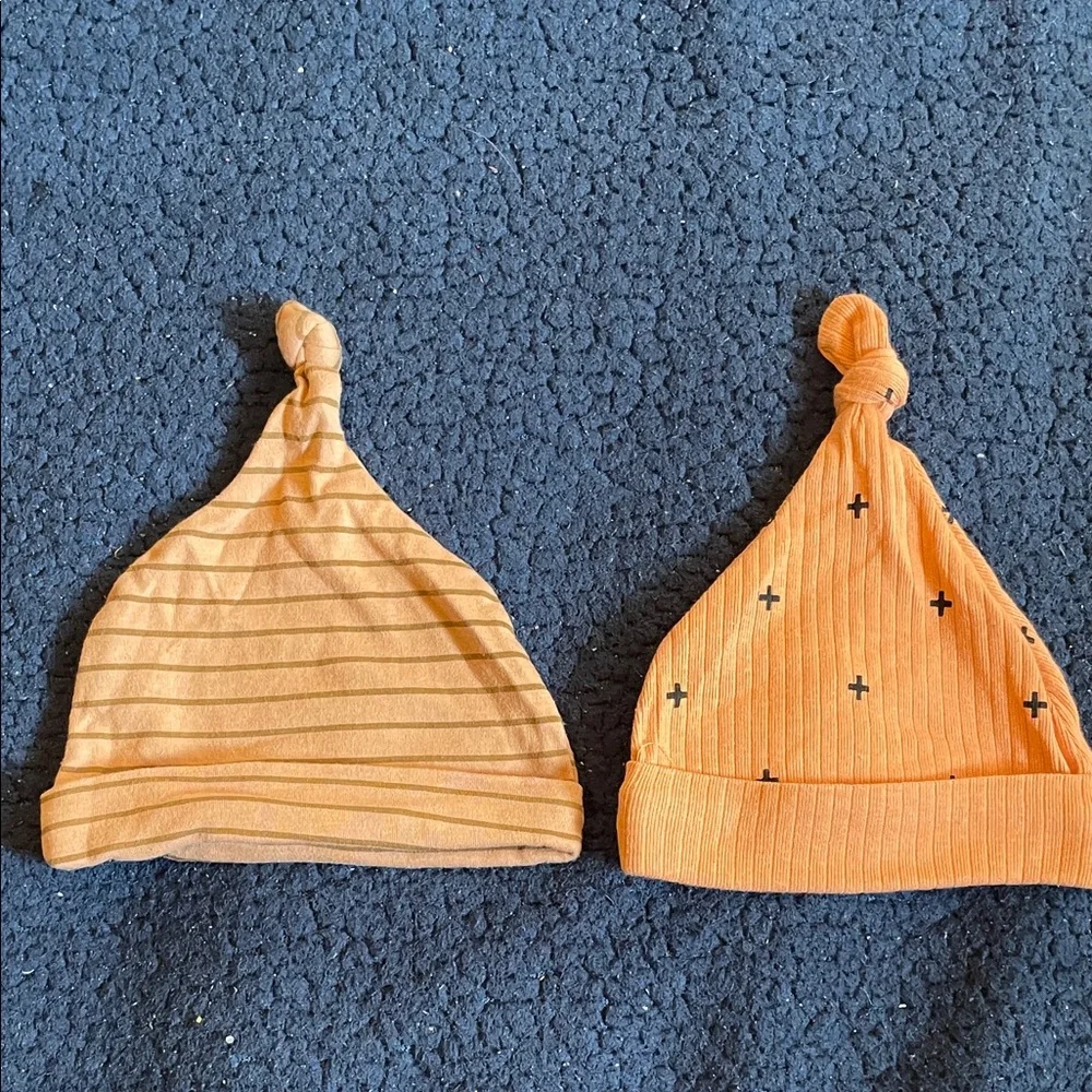 Rabbit + bear Orange Knotted Baby Beanies bundle of 2
